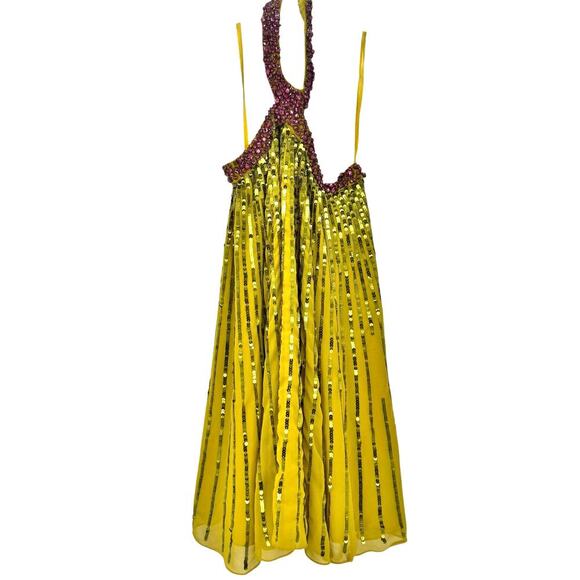 Mac Duggal High Neck Open Back Embellished Trapeze Dress Gold Size 4 NWT - Picture 5 of 10